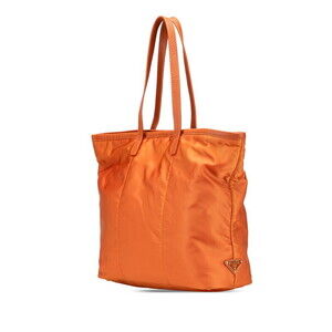 Prada Leather Nylon Orange Jacquard Tote Bag Handbag Logo